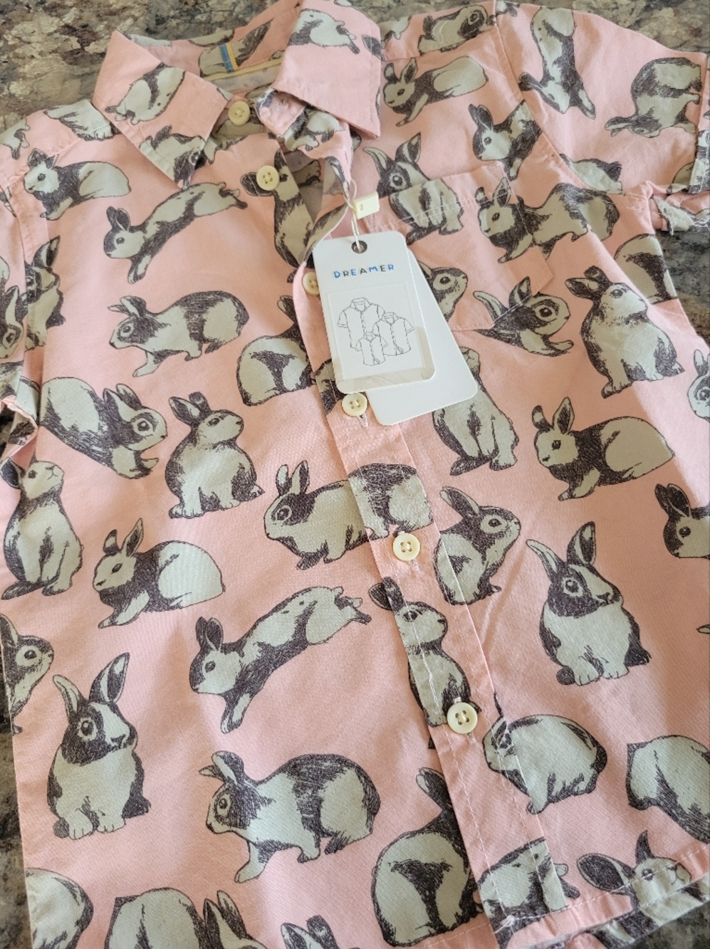 Denim & Flower Ricky Singh Rabbit Sketch Pattern Button-Down Shirt Size 2T - Picture 2 of 8